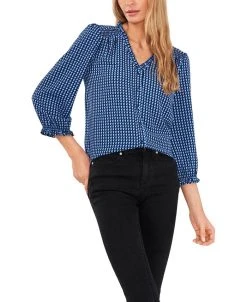 CeCe Women's Soft Texture V-neck Button Front Blouse