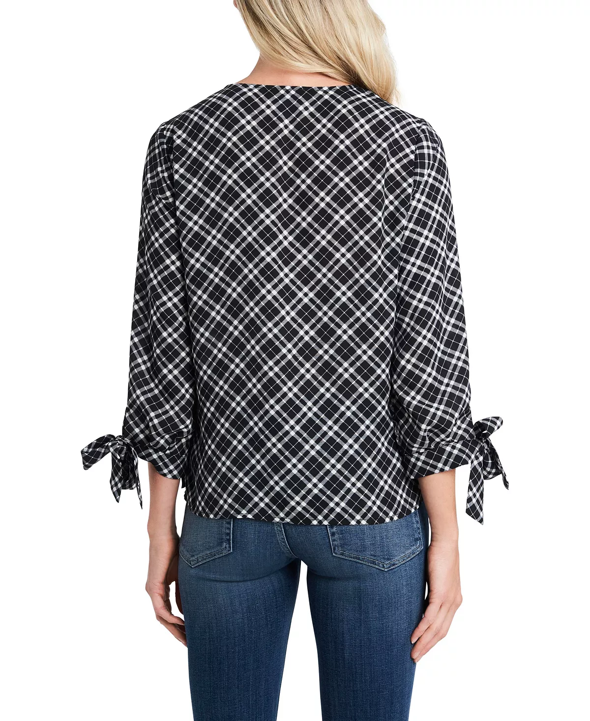 CeCe Women's Plaid Tie Sleeve Blouse 2 CeCe Women's Plaid Tie Sleeve Blouse - Image 2