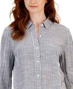 Style & Co Women's Perfect Striped Cotton Button-Up Shirt, Created For Macy's -Anne Klein Sales Store 23411755 fpx