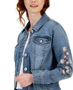 Style & Co Women's Embroidered Denim Jacket, Created For Macy's