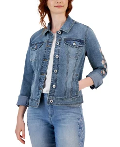 Style & Co Women's Embroidered Denim Jacket, Created For Macy's -Anne Klein Sales Store 23412337 fpx