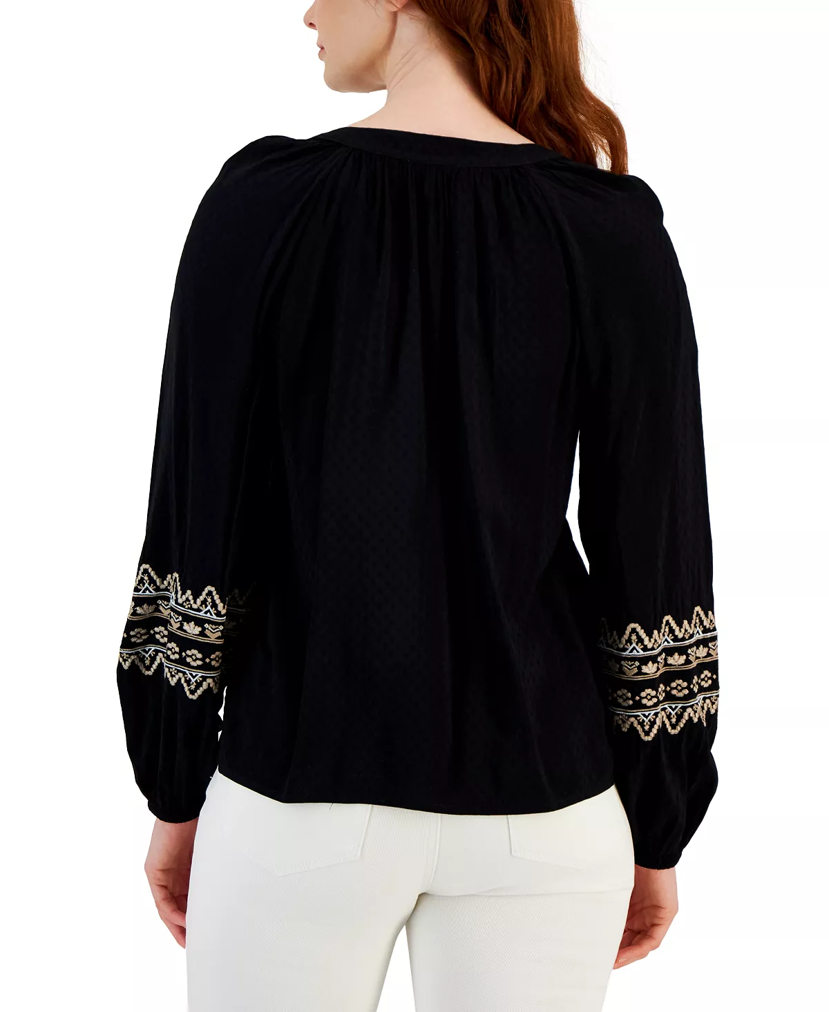 Style & Co Women's Drapey Embroidered Long-Sleeve Top, Created For Macy's 5 Style & Co Women's Drapey Embroidered Long-Sleeve Top, Created For Macy's - Image 5