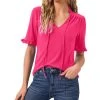 CeCe Women's Ruffled Tie-Neck Short Sleeve Knit Top