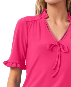 CeCe Women's Ruffled Tie-Neck Short Sleeve Knit Top -Anne Klein Sales Store 23412440 fpx