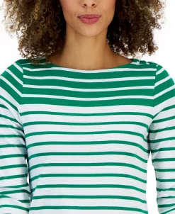 Charter Club Women's Striped Boat-Neck 3/4-Sleeve Top, Created For Macy's -Anne Klein Sales Store 23431840 fpx
