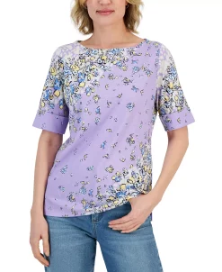 Karen Scott Women's Givery Garden Boat-Neck Elbow-Sleeve Top, Created For Macy's 9 Karen Scott Women's Givery Garden Boat-Neck Elbow-Sleeve Top, Created For Macy's -Anne Klein Sales Store 23439648 fpx