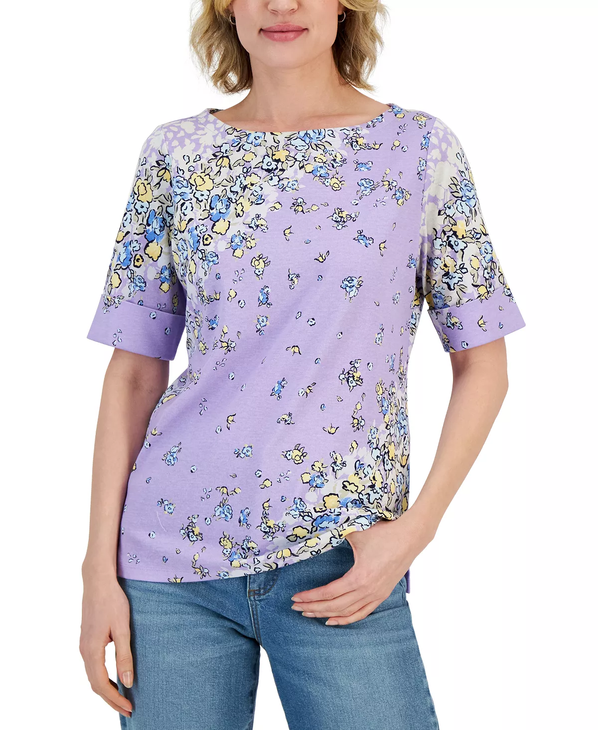 Karen Scott Women's Givery Garden Boat-Neck Elbow-Sleeve Top, Created For Macy's 5 Karen Scott Women's Givery Garden Boat-Neck Elbow-Sleeve Top, Created For Macy's - Image 5