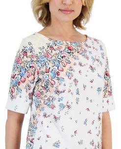 Karen Scott Women's Givery Garden Boat-Neck Elbow-Sleeve Top, Created For Macy's 7 Karen Scott Women's Givery Garden Boat-Neck Elbow-Sleeve Top, Created For Macy's -Anne Klein Sales Store 23439651 fpx