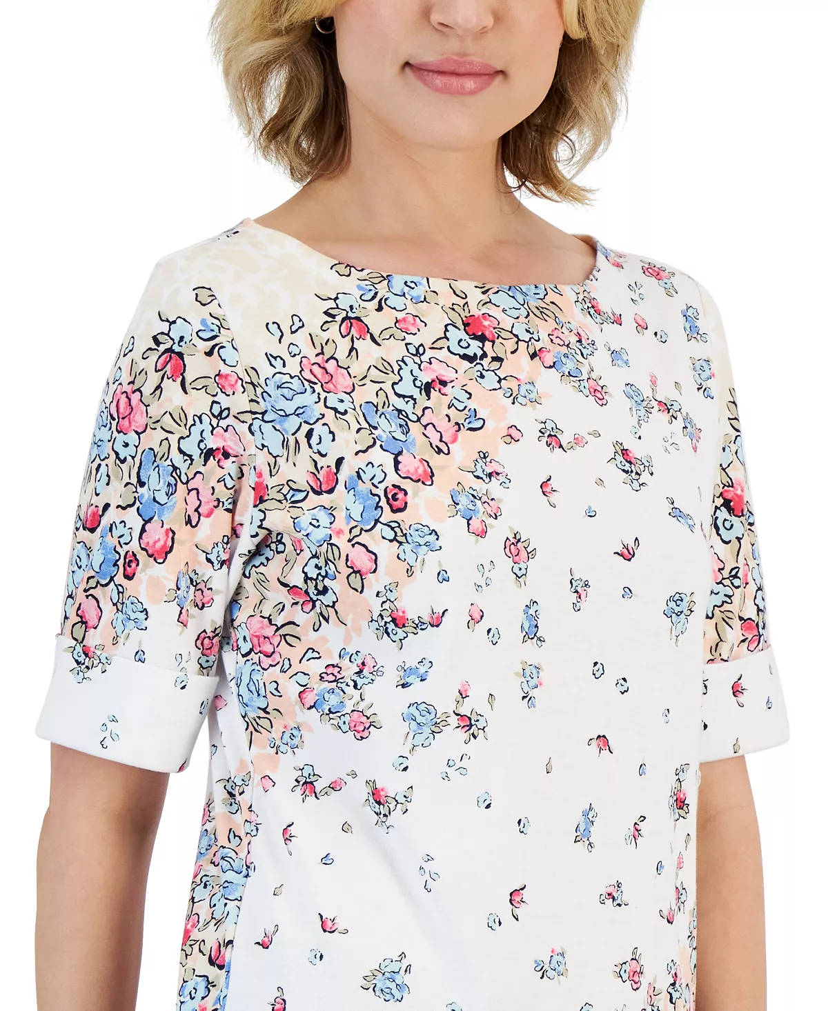 Karen Scott Women's Givery Garden Boat-Neck Elbow-Sleeve Top, Created For Macy's 3 Karen Scott Women's Givery Garden Boat-Neck Elbow-Sleeve Top, Created For Macy's - Image 3