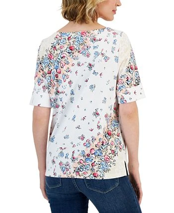 Karen Scott Women's Givery Garden Boat-Neck Elbow-Sleeve Top, Created For Macy's 2 Karen Scott Women's Givery Garden Boat-Neck Elbow-Sleeve Top, Created For Macy's - Image 2