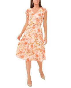 Vince Camuto Women's Printed Flutter-Sleeve Fit & Flare Dress