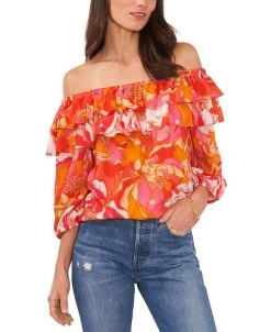 Vince Camuto Women's Printed Ruffled Off-the-Shoulder Top