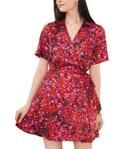 Vince Camuto Women's Floral-Print Collared V-Neck Wrap Dress