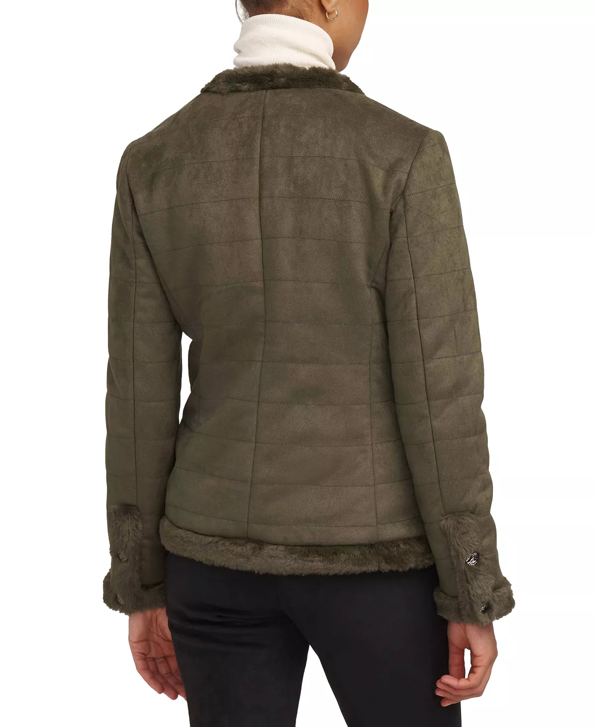 Anne Klein Women's Scuba Faux Suede Quilted Faux-Fur-Trim Jacket 2 Anne Klein Women's Scuba Faux Suede Quilted Faux-Fur-Trim Jacket - Image 2