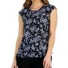 Kasper Women's Printed Pleat-Neck Sleeveless Top