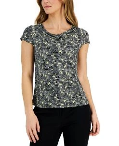 Kasper Women's Geometric-Print Cowlneck Sleeveless Top