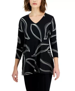 Alfani Women's Printed 3/4-Sleeve V-Neck Tunic Top, Created For Macy's -Anne Klein Sales Store 23443945 fpx