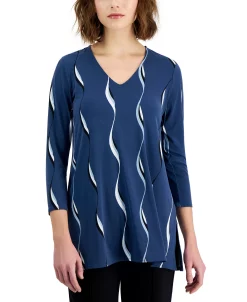 Alfani Women's Printed 3/4-Sleeve V-Neck Tunic Top, Created For Macy's -Anne Klein Sales Store 23443949 fpx