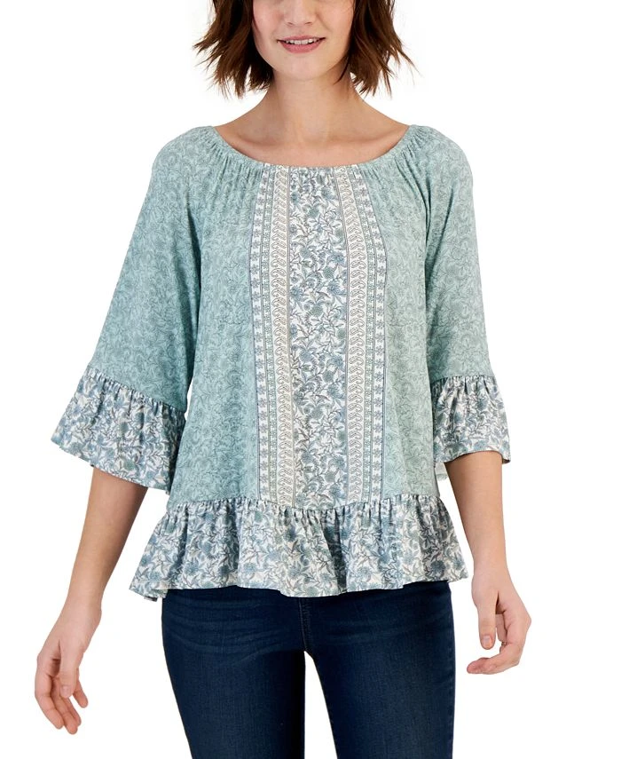 Style & Co Women's Printed On Off Knit Top, Created For Macy's 1 Style & Co Women's Printed On Off Knit Top, Created For Macy's