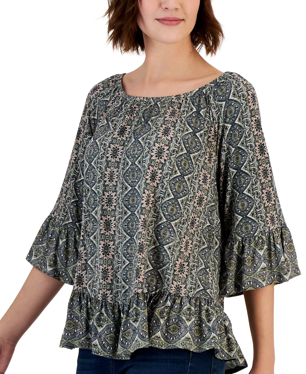 Style & Co Women's Printed On Off Knit Top, Created For Macy's 6 Style & Co Women's Printed On Off Knit Top, Created For Macy's - Image 6