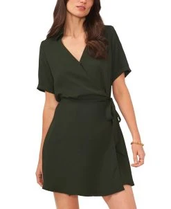 Vince Camuto Women's Collared V-neck Short Sleeve Wrap Dress