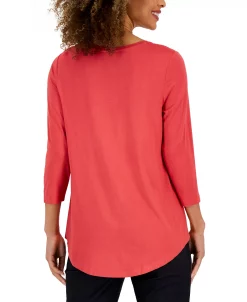 JM Collection 3/4-Sleeve Solid Tunic Top, Created For Macy's -Anne Klein Sales Store 23480511 fpx