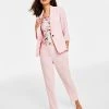 Kasper Women's One-Button Cuff-Sleeve Blazer, Floral-Print Cowlneck Top & Stretch Crepe Slim Pants