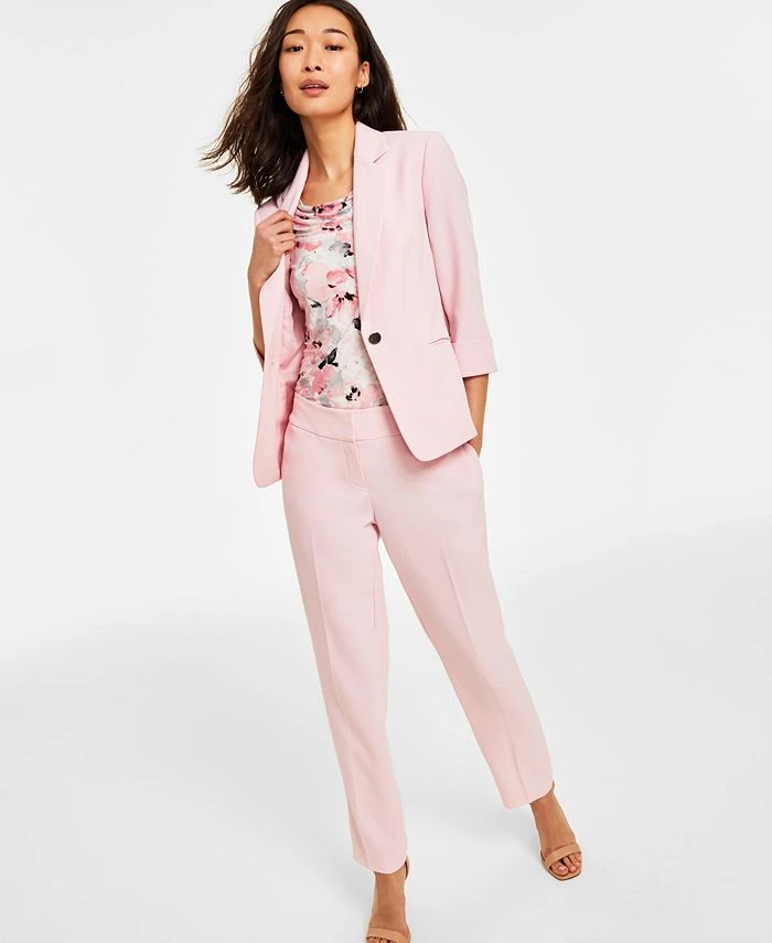 Kasper Women's One-Button Cuff-Sleeve Blazer, Floral-Print Cowlneck Top & Stretch Crepe Slim Pants 1 Kasper Women's One-Button Cuff-Sleeve Blazer, Floral-Print Cowlneck Top & Stretch Crepe Slim Pants