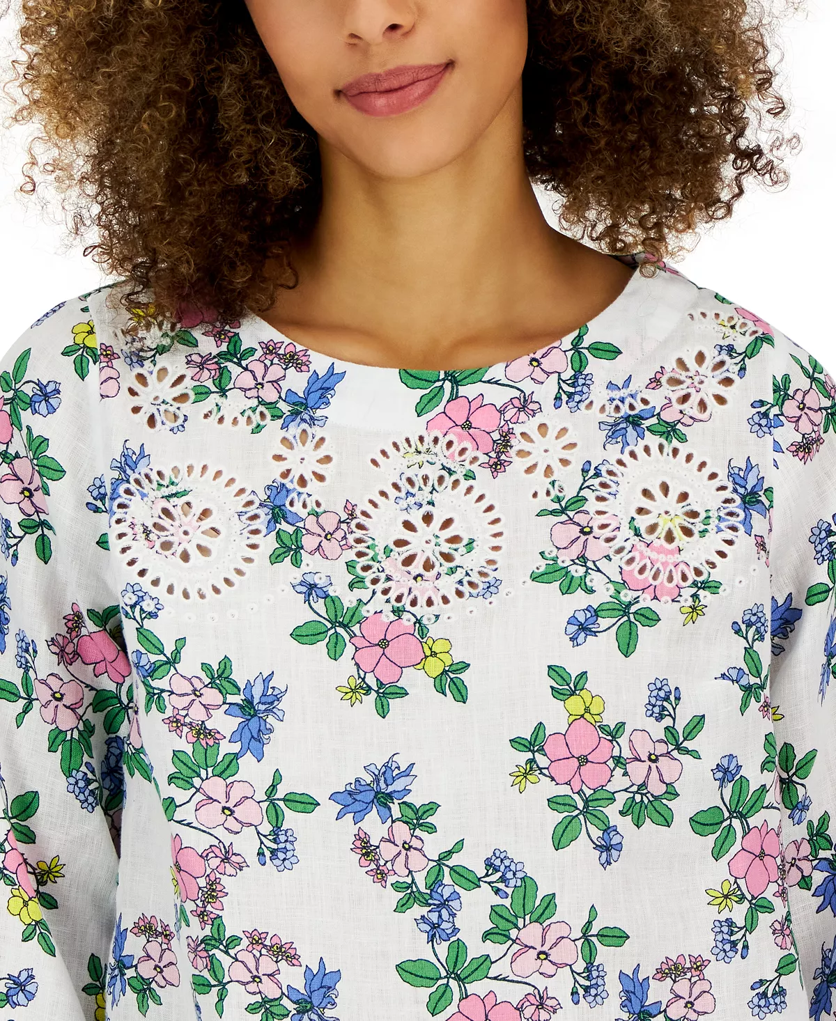 Charter Club Women's Linen Floral-Printed Top, Created For Macy's 3 Charter Club Women's Linen Floral-Printed Top, Created For Macy's - Image 3