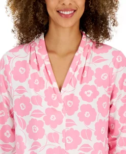 Charter Club Women's Floral-Print Pleated-Neck Top, Created For Macy's -Anne Klein Sales Store 23491047 fpx