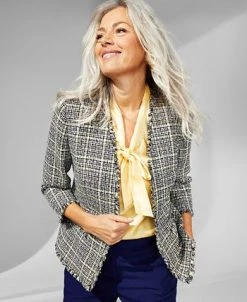 Kasper Women's Tweed 3/4-Sleeve Open-Front Blazer 12 Kasper Women's Tweed 3/4-Sleeve Open-Front Blazer -Anne Klein Sales Store 23502216 fpx 1