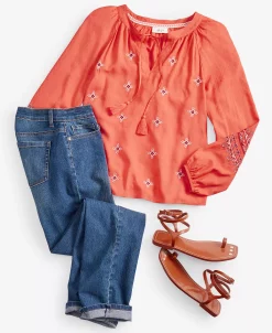 Style & Co Women's Drapey Embroidered Long-Sleeve Top, Created For Macy's 11 Style & Co Women's Drapey Embroidered Long-Sleeve Top, Created For Macy's -Anne Klein Sales Store 23502943 fpx