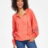 Style & Co Women's Drapey Embroidered Long-Sleeve Top, Created For Macy's