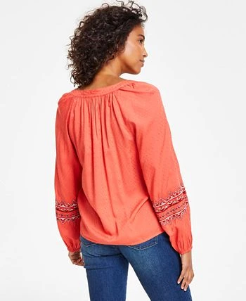 Style & Co Women's Drapey Embroidered Long-Sleeve Top, Created For Macy's 2 Style & Co Women's Drapey Embroidered Long-Sleeve Top, Created For Macy's - Image 2