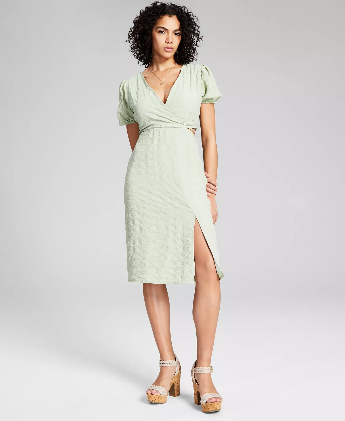 And Now This Women's Puff-Sleeve Cutout Midi Dress 6 And Now This Women's Puff-Sleeve Cutout Midi Dress - Image 6