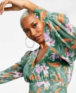 Bar III Women's Printed Long-Sleeve Slit-Hem Maxi Dress, Created For Macy's -Anne Klein Sales Store 23503652 fpx