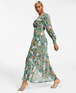 Bar III Women's Printed Long-Sleeve Slit-Hem Maxi Dress, Created For Macy's -Anne Klein Sales Store 23503653 fpx