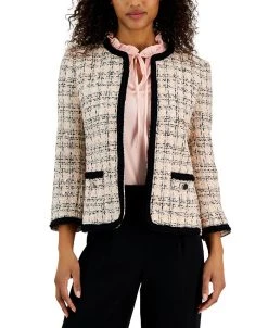 Anne Klein Women's Tweed Open-Front Braided-Trim Blazer