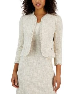 Anne Klein Women's Fringed Open-Front Tweed Tulip Jacket