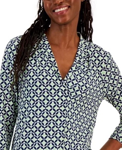 Charter Club Women's Printed 3/4-Sleeve V-Neck Top, Created For Macy's -Anne Klein Sales Store 23507741 fpx