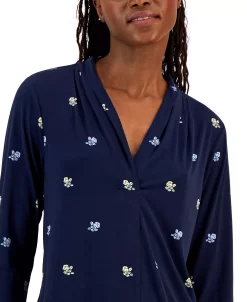 Charter Club Women's Ditsy-Print V-Neck Top, Created For Macy's -Anne Klein Sales Store 23507781 fpx