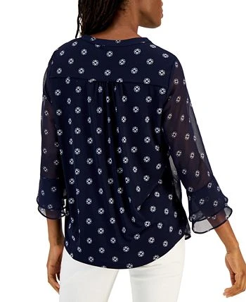 Charter Club Women's Floral 3/4-Sleeve Pintuck Top, Created For Macy's 2 Charter Club Women's Floral 3/4-Sleeve Pintuck Top, Created For Macy's - Image 2