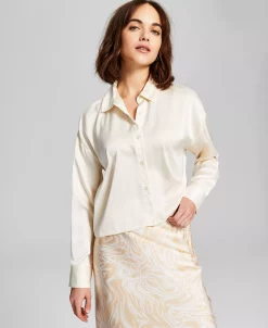 And Now This Women's Drop-Shoulder Button Down Satin Blouse -Anne Klein Sales Store 23515097 fpx