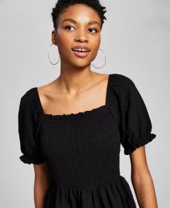 And Now This Women's Textured Smocked Puff Sleeve Midi Dress -Anne Klein Sales Store 23519323 fpx