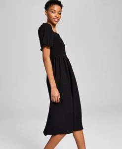 And Now This Women's Textured Smocked Puff Sleeve Midi Dress -Anne Klein Sales Store 23519324 fpx