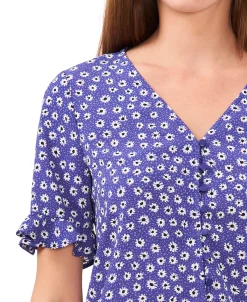 CeCe Women's Daisy Melody Ruffle Short Sleeve Blouse -Anne Klein Sales Store 23519968 fpx