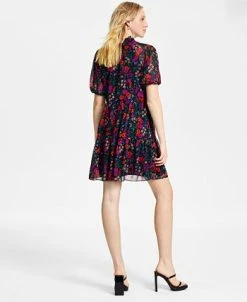 CeCe Women's Floral-Print Puff-Sleeve Babydoll Dress -Anne Klein Sales Store 23520706 fpx