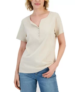 Karen Scott Hort Sleeve Henley Top, Created For Macy's -Anne Klein Sales Store 23524046 fpx