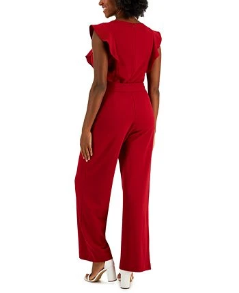 Kasper Scuba Crepe V-Neck Flutter-Sleeve Belted Jumpsuit 2 Kasper Scuba Crepe V-Neck Flutter-Sleeve Belted Jumpsuit - Image 2