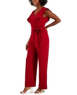 Kasper Scuba Crepe V-Neck Flutter-Sleeve Belted Jumpsuit 10 Kasper Scuba Crepe V-Neck Flutter-Sleeve Belted Jumpsuit -Anne Klein Sales Store 23530933 fpx
